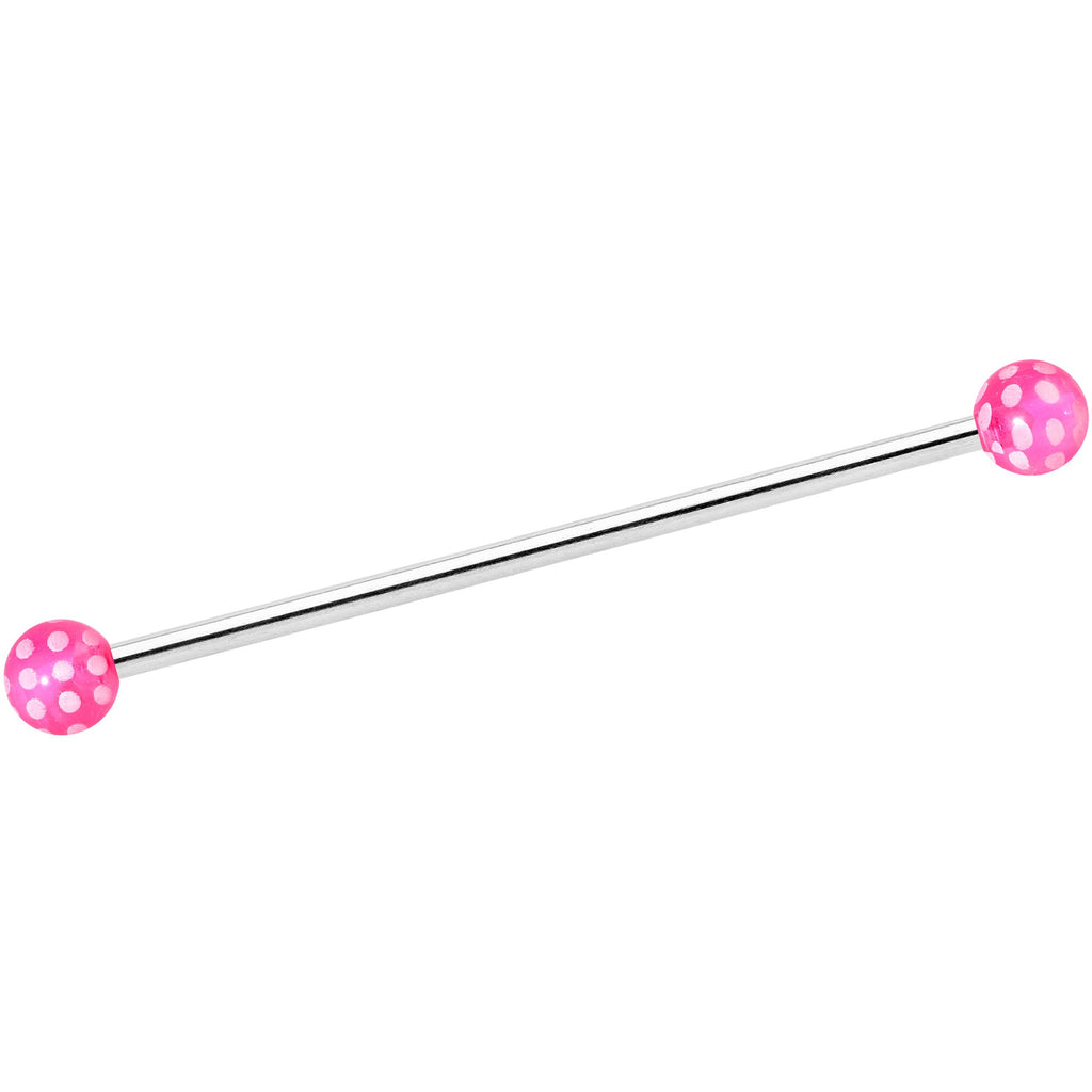 14G Pink White Polka Dot UV Industrial Barbell 38mm