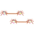 14G 5/8 Aurora Gem Rosy Sexy Heart Spider Barbell Nipple Ring Set