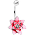 Clear Gem Pink Red Rose Flower Belly Ring