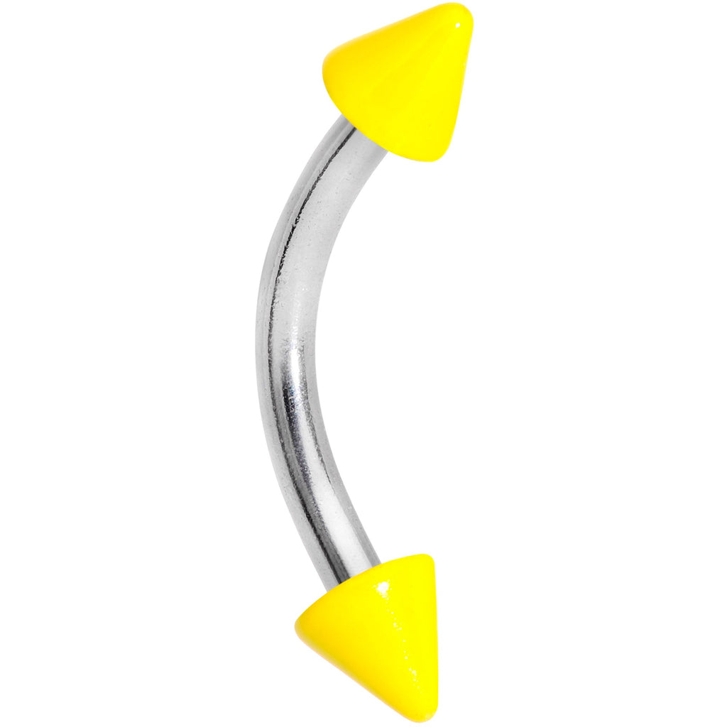 16G 5/16 Yellow Glow in the Dark Cone End Curved Eyebrow Ring