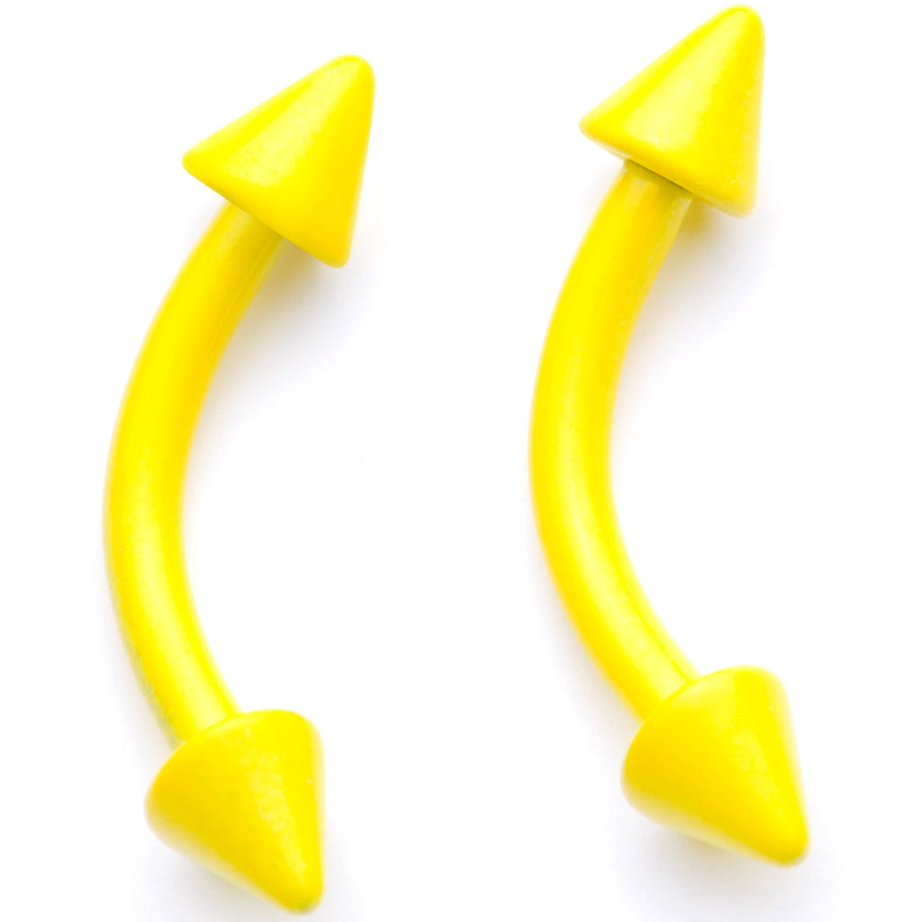 16G 5/16 Yellow Glow in the Dark Cone End Curved Barbell Set of 2