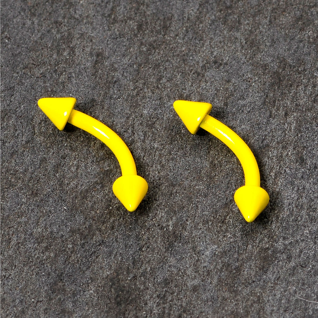 16G 5/16 Yellow Glow in the Dark Cone End Curved Barbell Set of 2