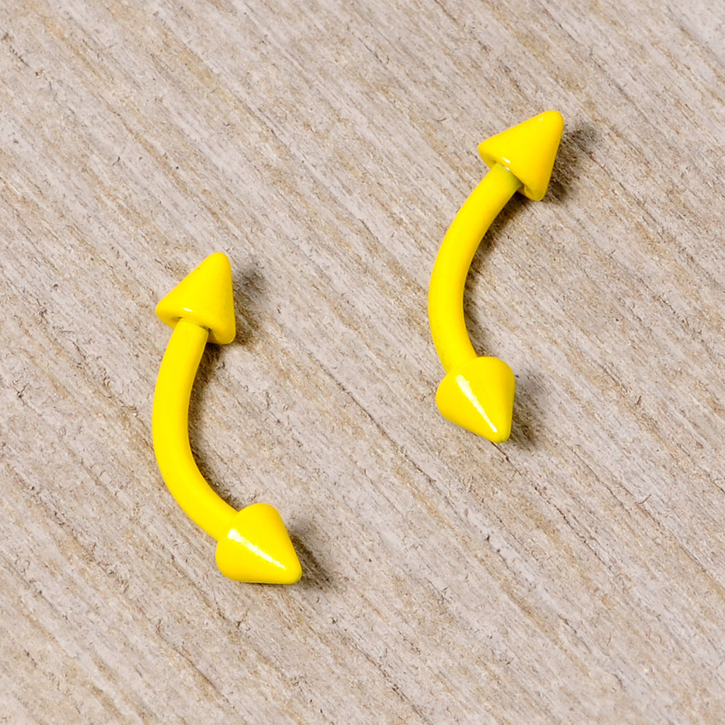 16G 5/16 Yellow Glow in the Dark Cone End Curved Barbell Set of 2