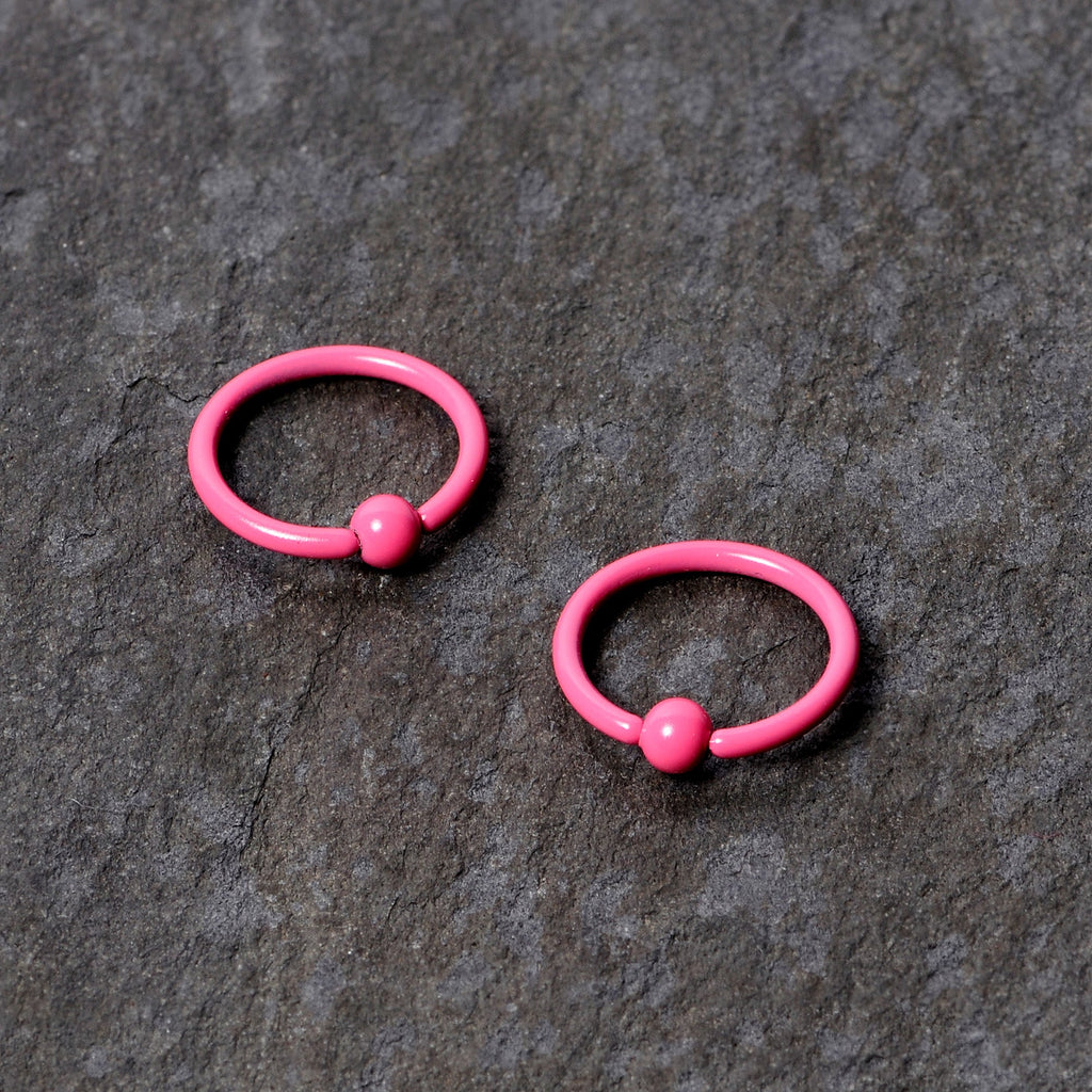 16G 3/8 Pink Glow in the Dark BCR Captive Ring Set of 2
