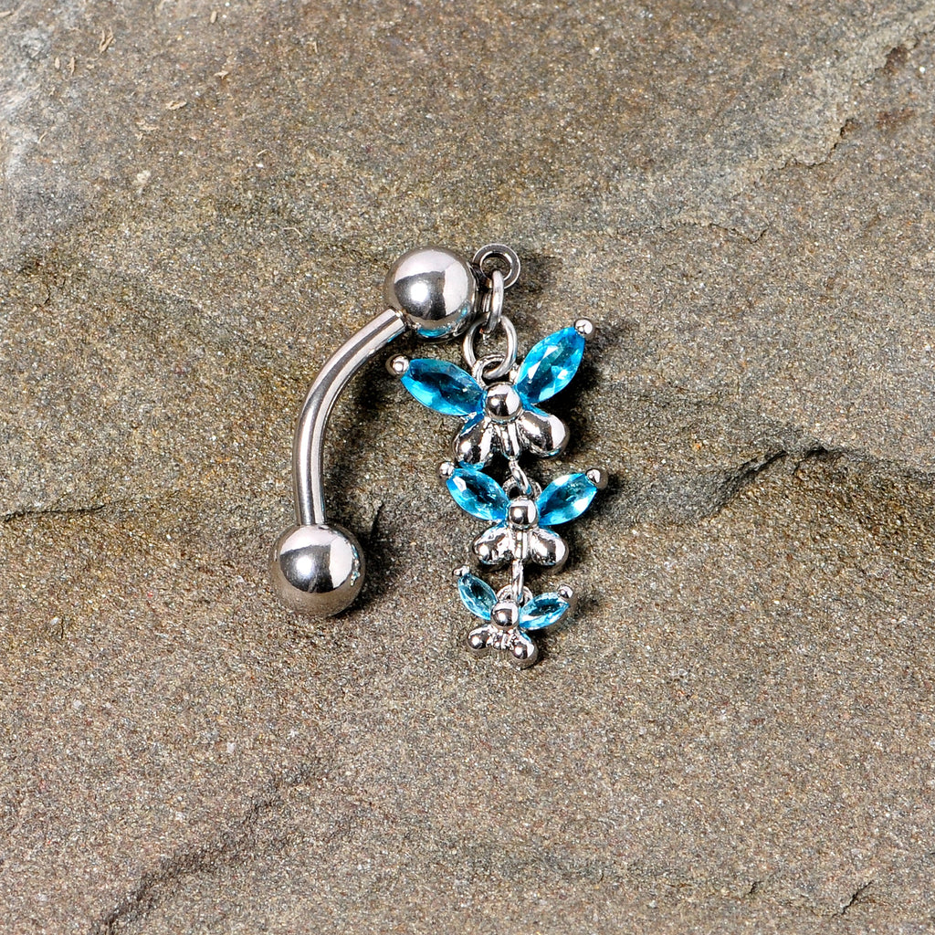 Aqua Gem Band of Butterflies Top Mount Dangle Belly Ring