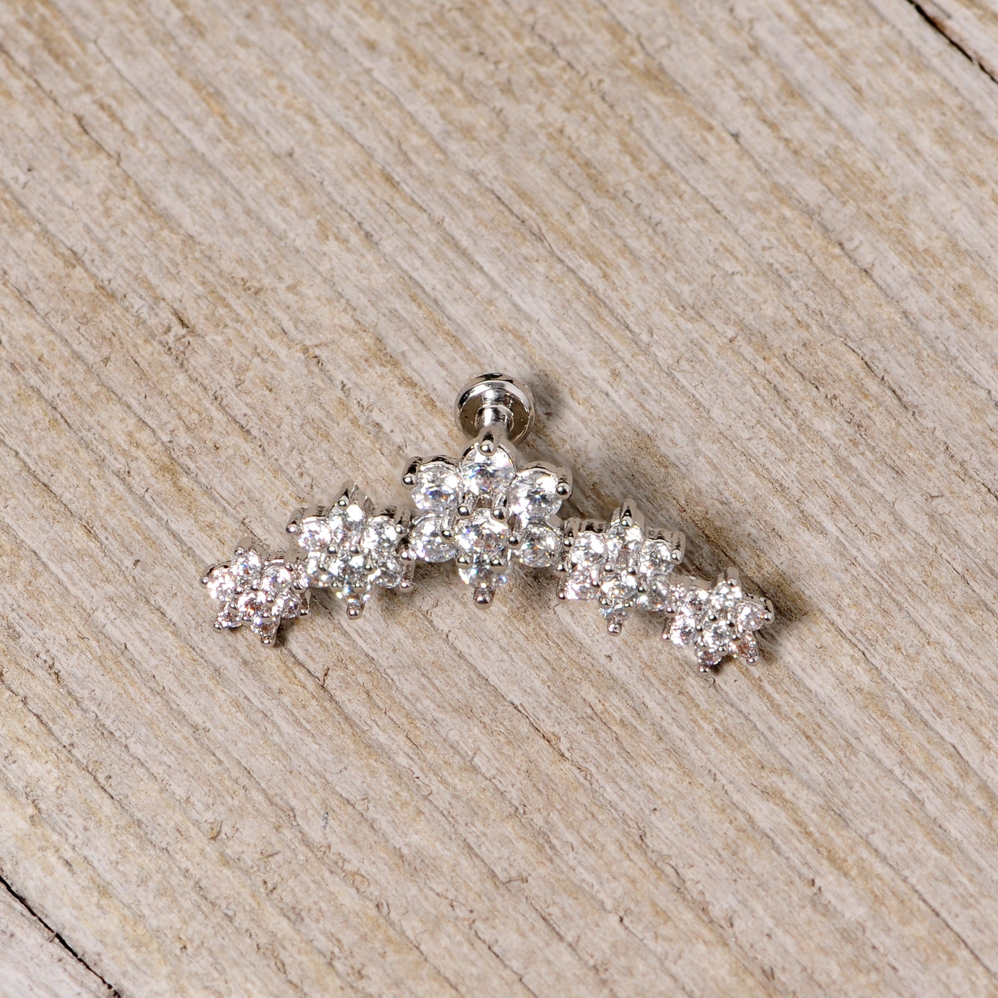 16G 1/4 Clear CZ Gem Floral Internally Threaded Labret