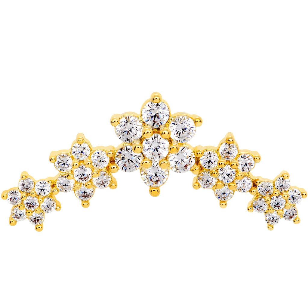 16G 1/4 Clear CZ Gem Gold Tone Floral Internal Thread Labret