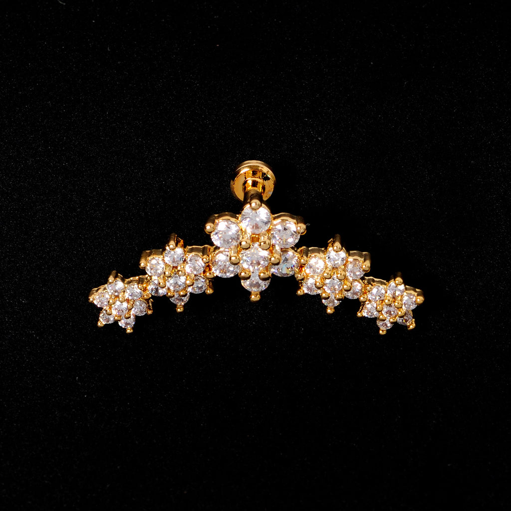 16G 1/4 Clear CZ Gem Gold Tone Floral Internal Thread Labret