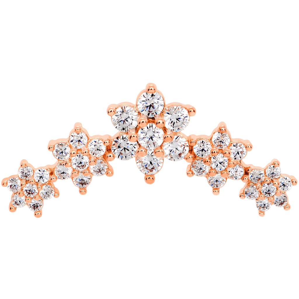 16G 1/4 Clear CZ Gem Rose Gold Tone Floral Internal Thread Labret