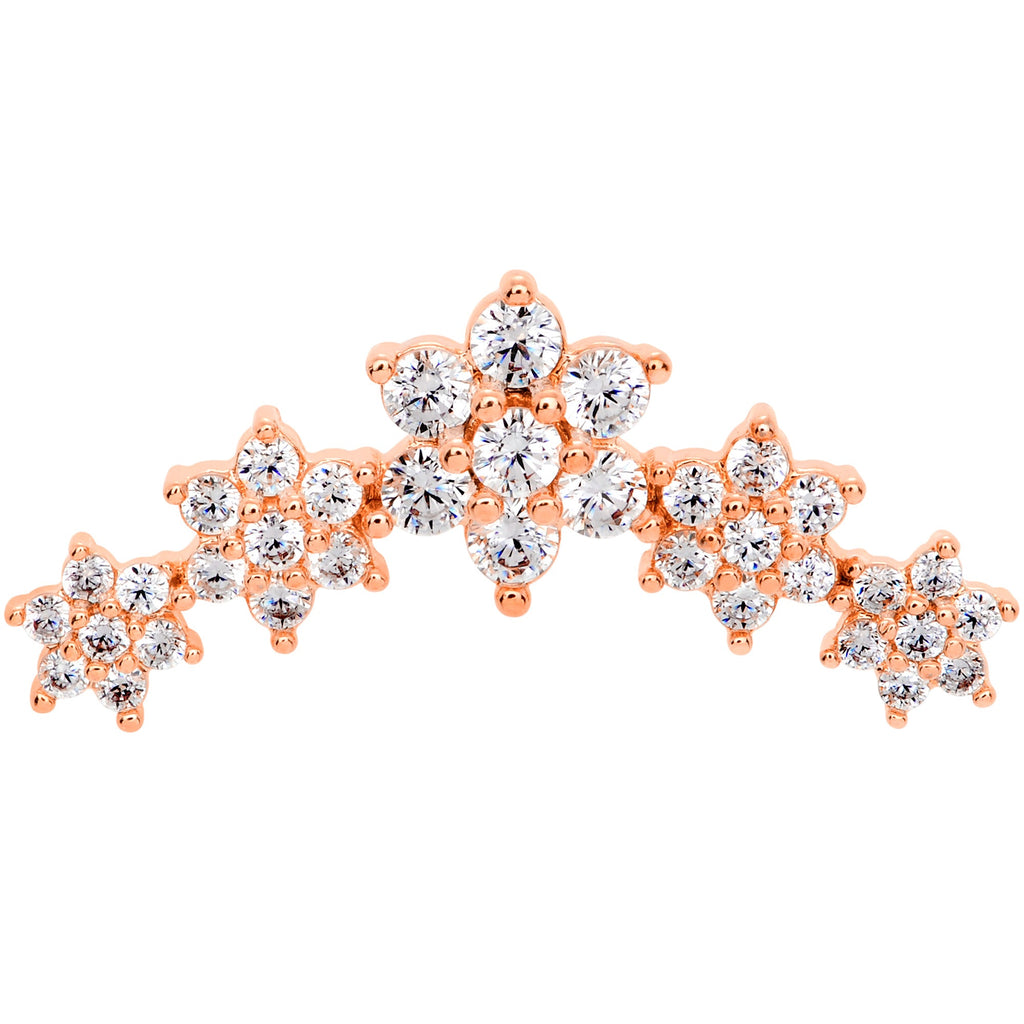 16G 5/16 Clear CZ Rose Gold Tone Floral Internal Thread Labret
