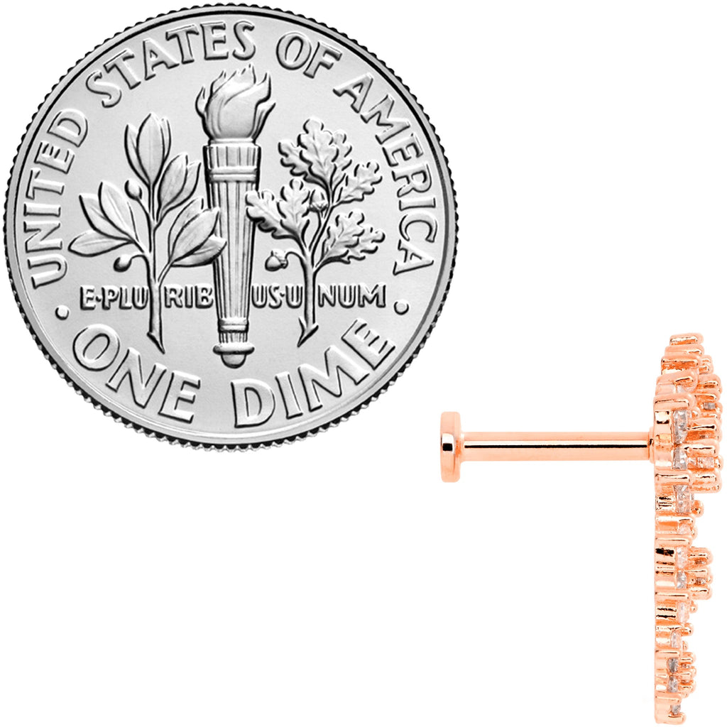 16G 5/16 Clear CZ Rose Gold Tone Floral Internal Thread Labret