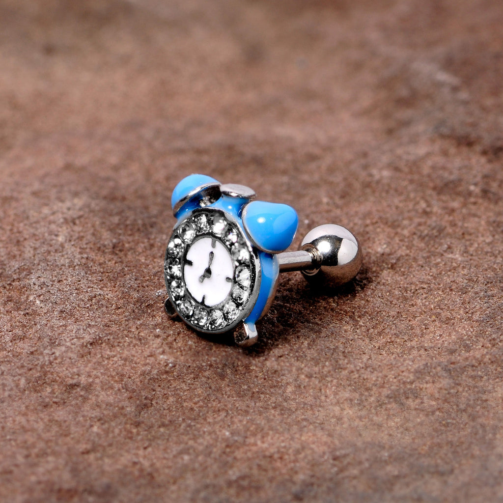 16G 1/4 Clear Gem Light Blue Alarm Clock Cartilage Tragus Earring