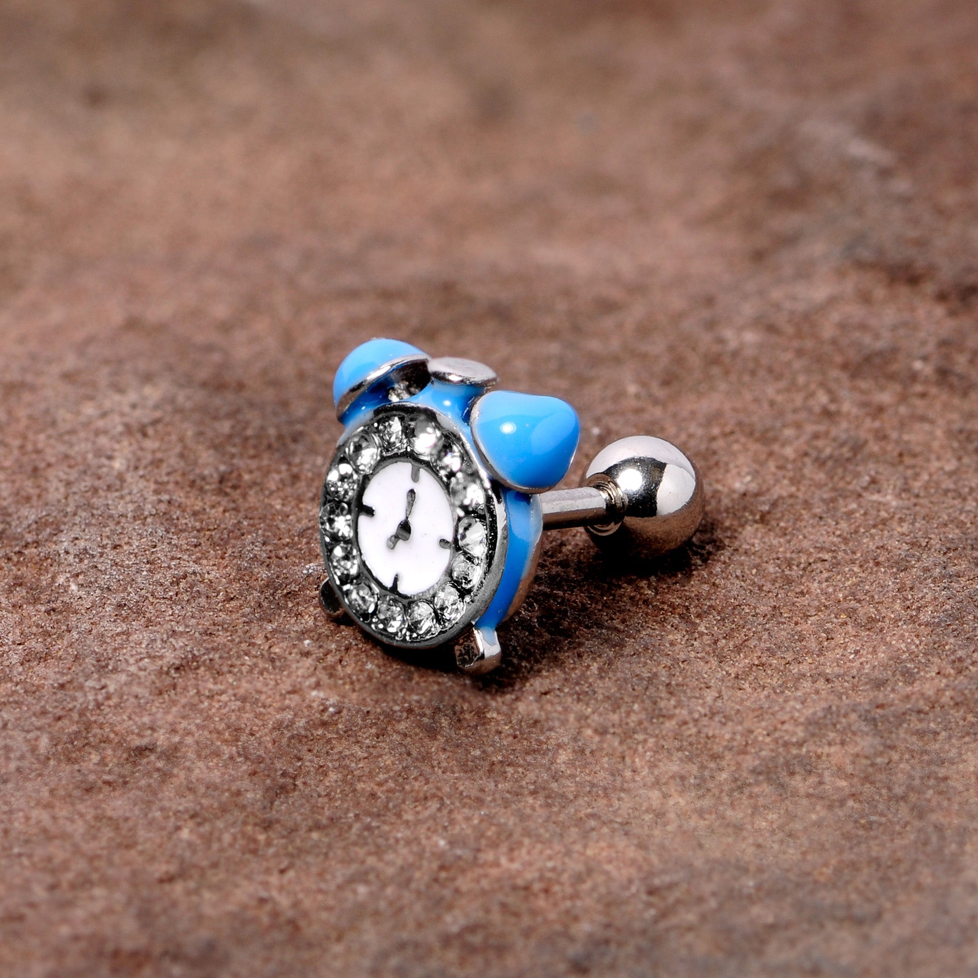 16G 1/4 Clear Gem Light Blue Alarm Clock Cartilage Tragus Earring