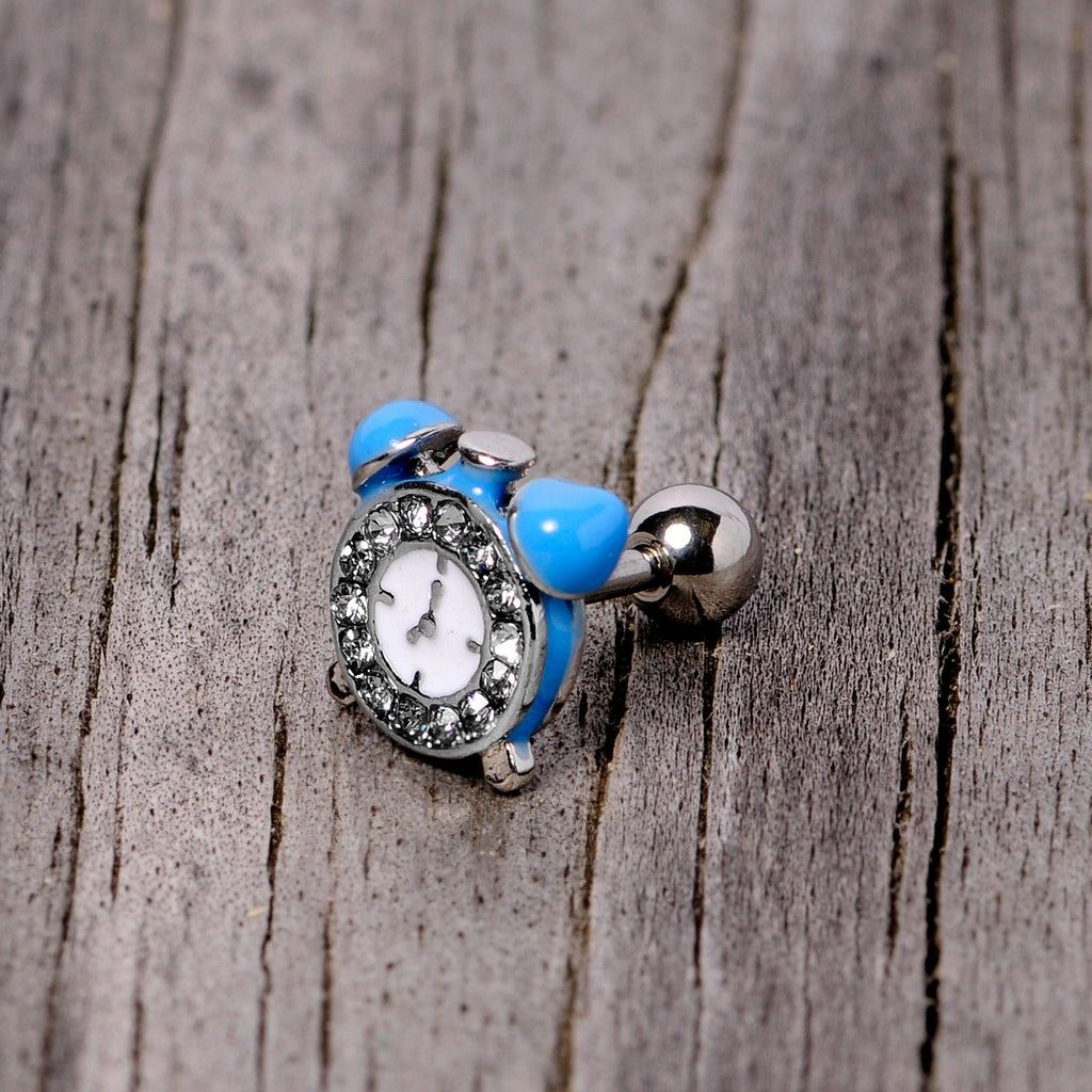 16G 1/4 Clear Gem Light Blue Alarm Clock Cartilage Tragus Earring