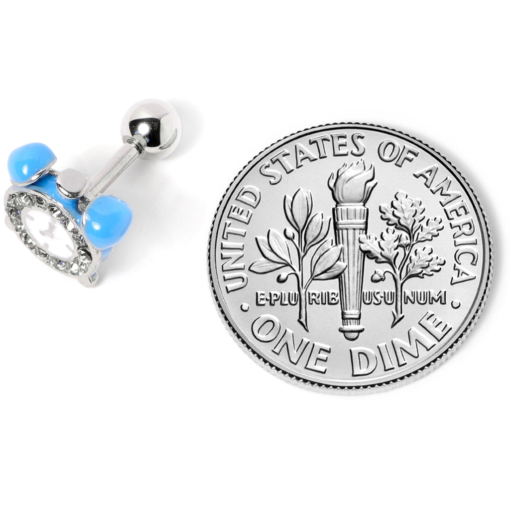 16G 1/4 Clear Gem Light Blue Alarm Clock Cartilage Tragus Earring