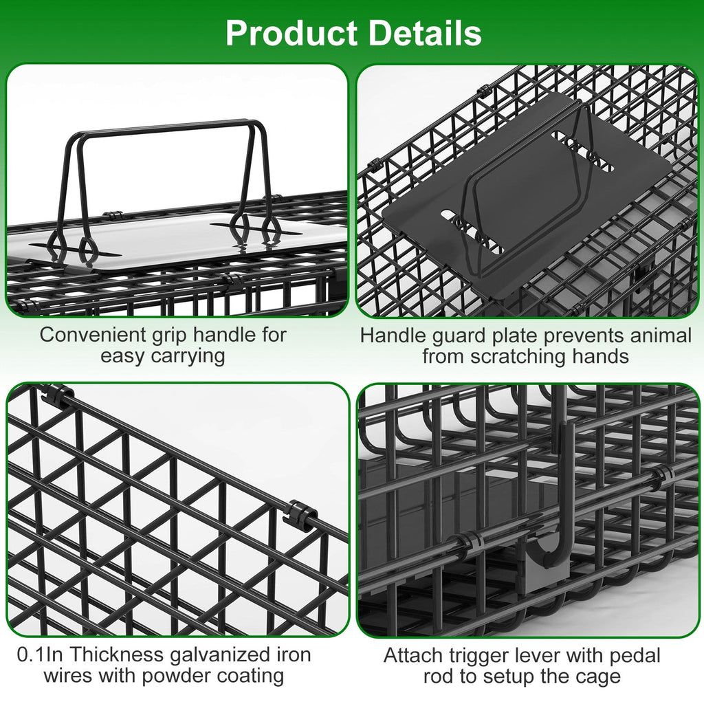 40in 2 Door Live Animal Cage Trap For Animals Under 18LBS Easy To Setup Humane Galvanized Iron Trap Cage For Raccoons Armadillos Foxes Opossums Muskra