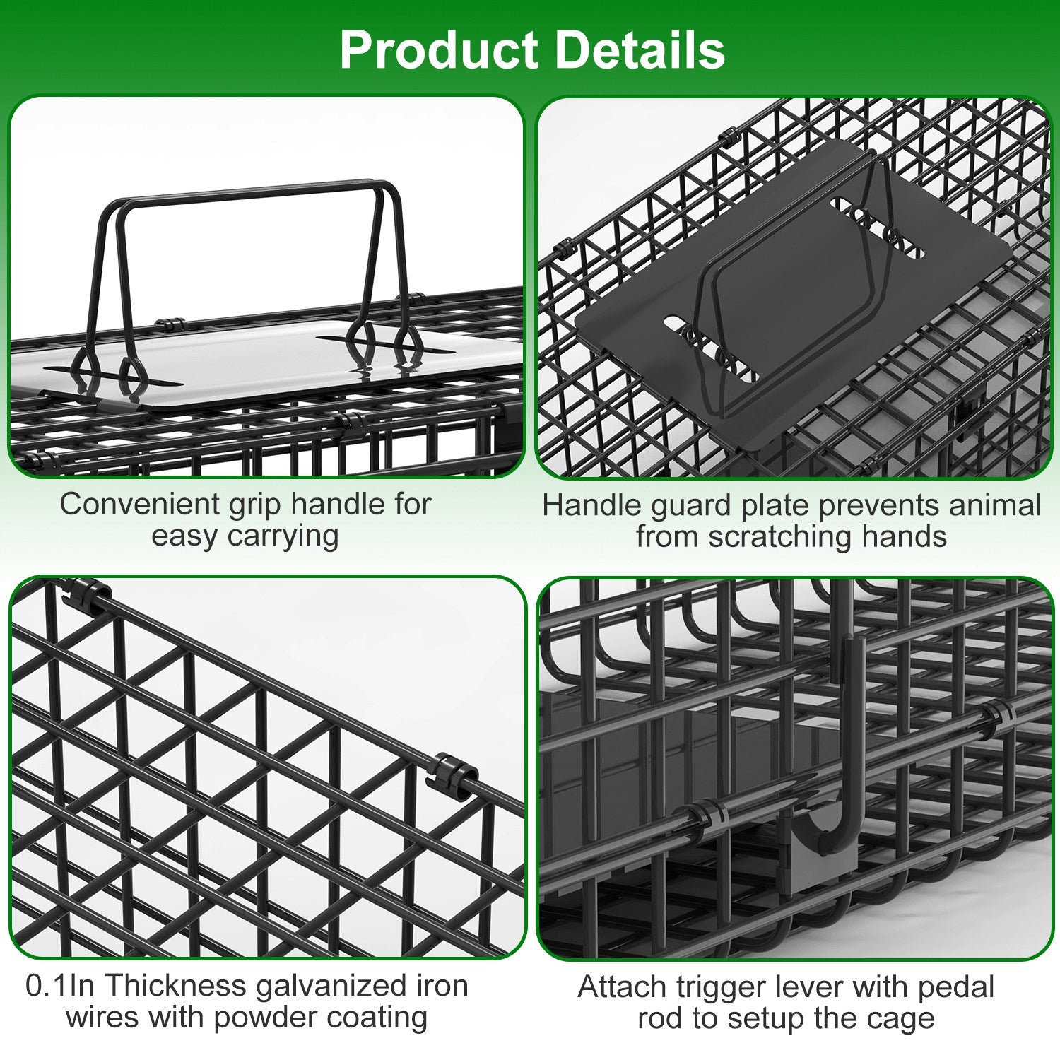 40in 2 Door Live Animal Cage Trap For Animals Under 18LBS Easy To Setup Humane Galvanized Iron Trap Cage For Raccoons Armadillos Foxes Opossums Muskra