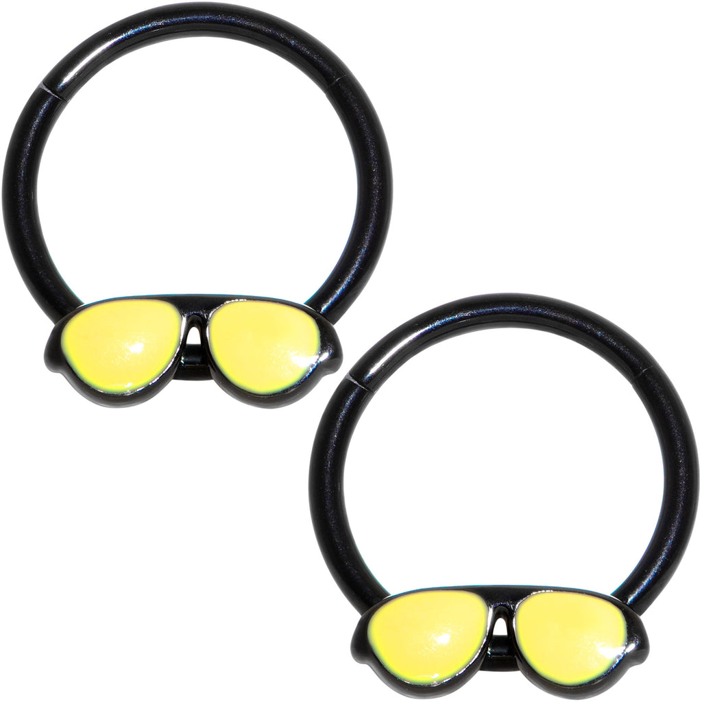 16G 3/8 Black Yellow Aviator Sunglasses Hinged Segment Ring