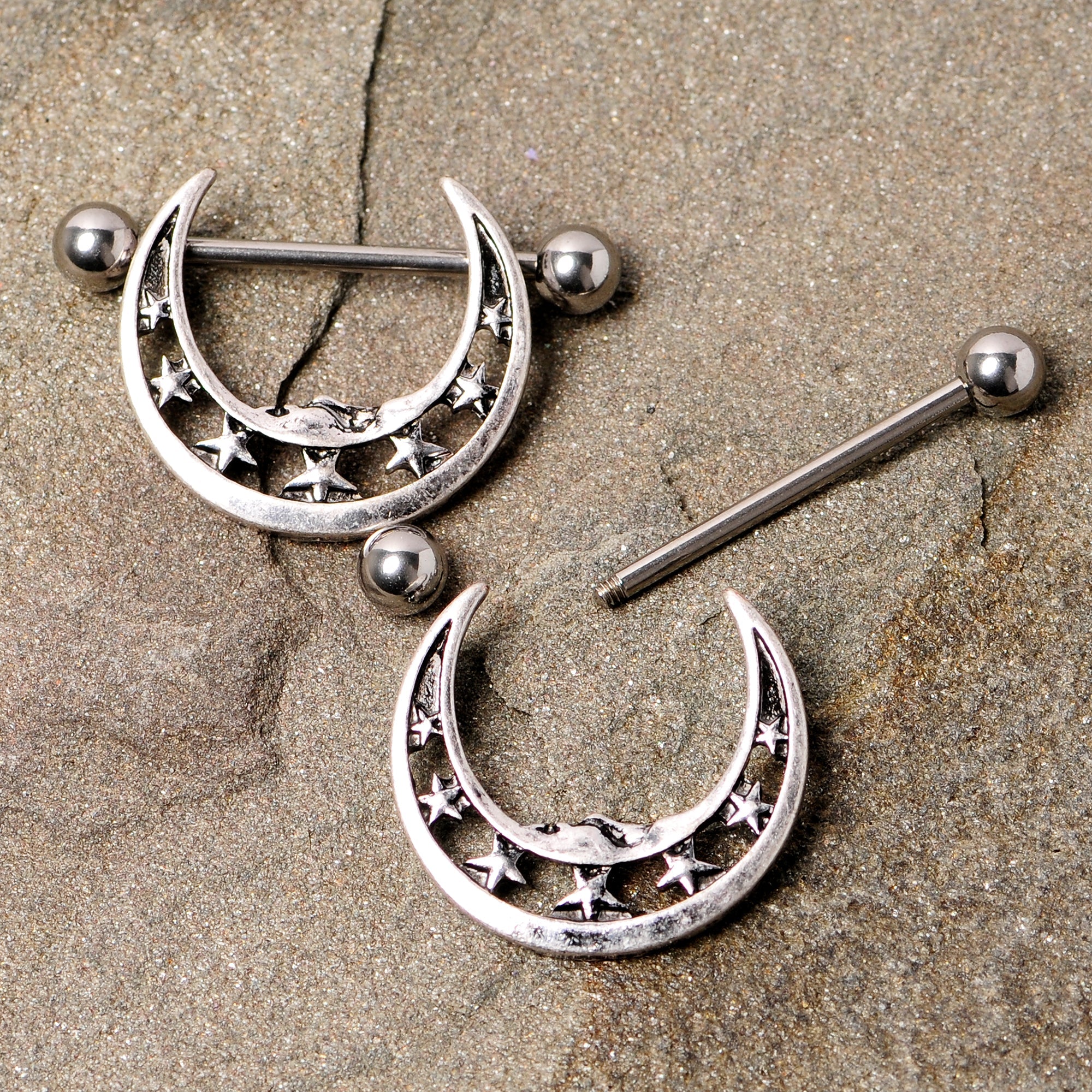 14G 7/8 Starry Crescent Moon Nipple Shield Set