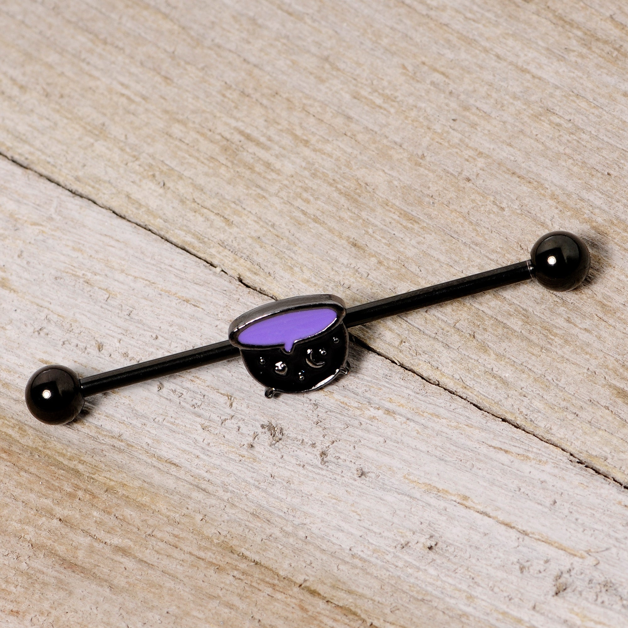14G Black Purple Cauldron Halloween Industrial Barbell 38mm