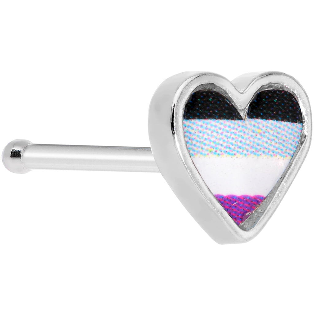 20G 3/8 Black Grey Purple Asexual Pride Heart Nose Bone