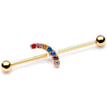 14G Red Blue Gem Gold Tone Rainbow Arc Industrial Barbell 38mm