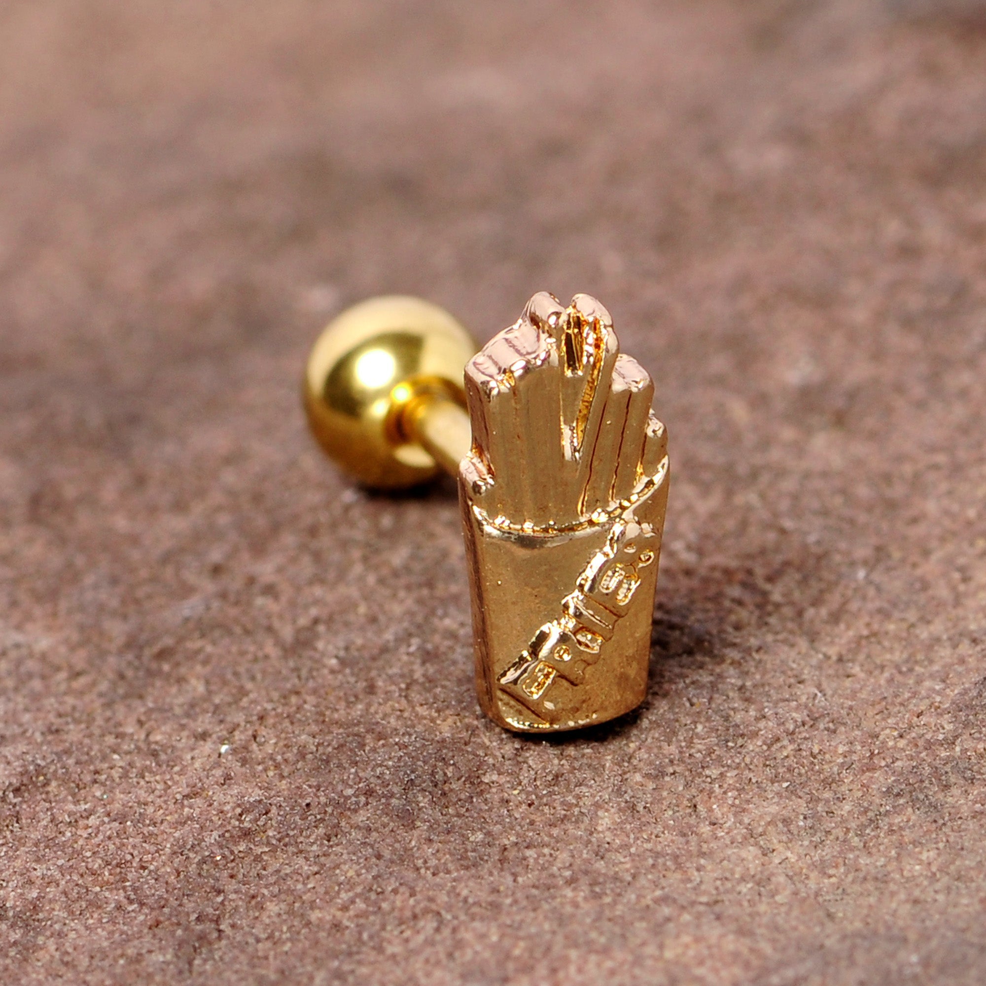 16G 1/4 Gold Tone Fast Food French Fries Cartilage Tragus Earring