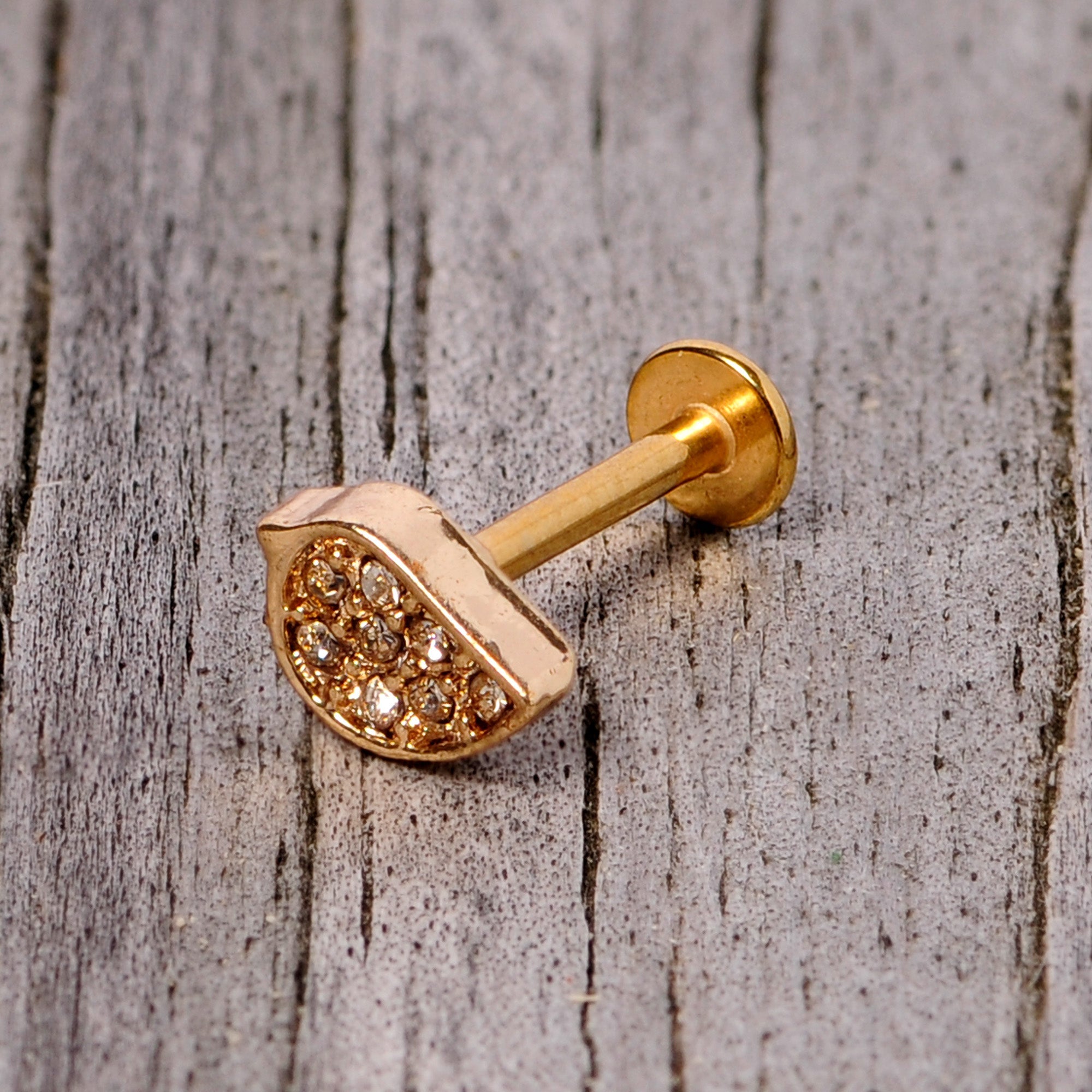 16G 5/16 Clear CZ Gem Gold Tone Swirl Labret Monroe Tragus
