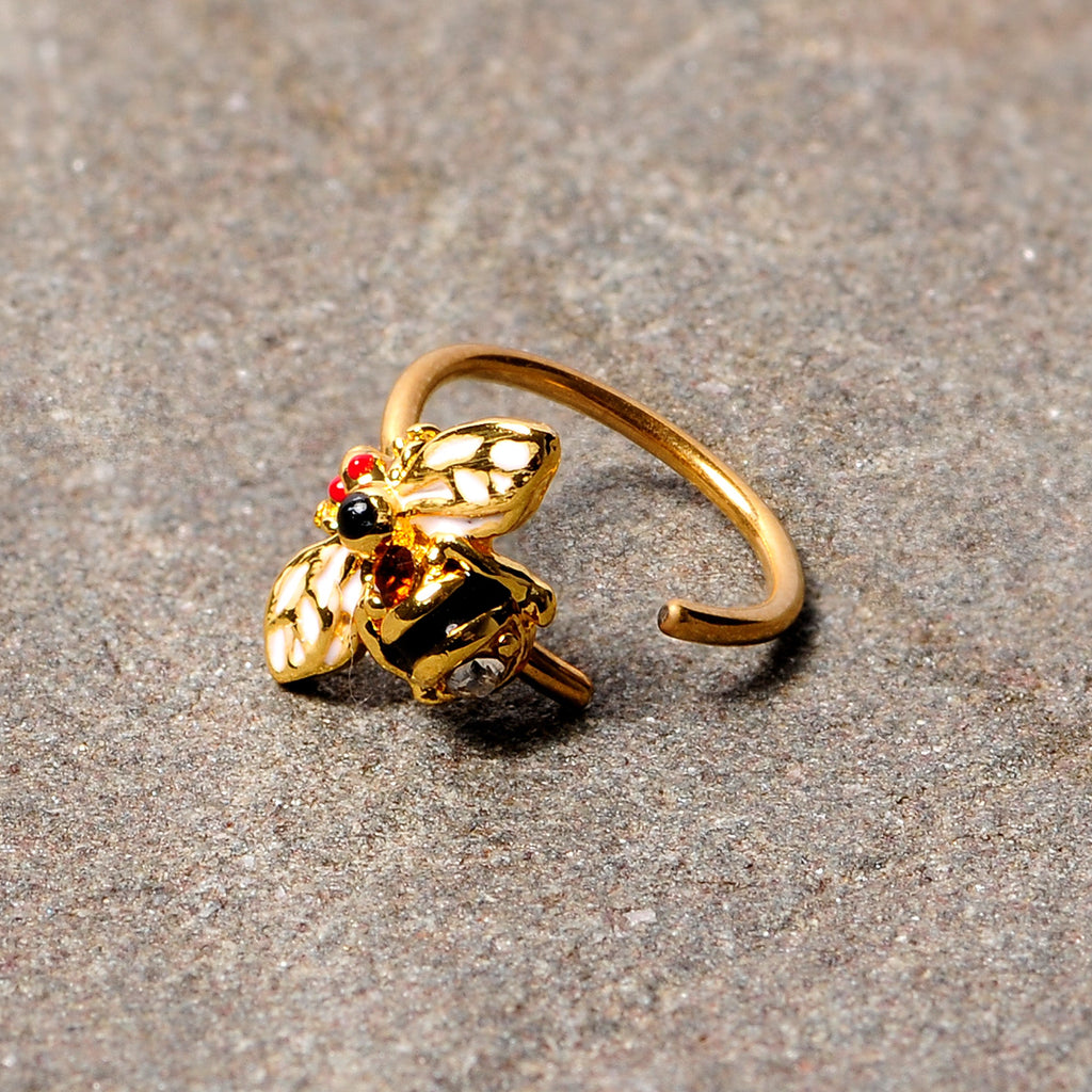 20G 5/16 Clear Yellow Gem Gold Tone Bee Nose Hoop