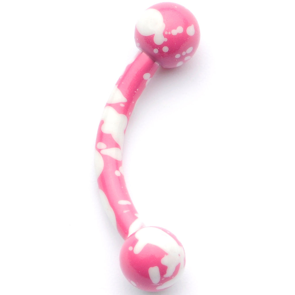 16G 5/16 Pink White Glow in the Dark Curved Eyebrow Ring