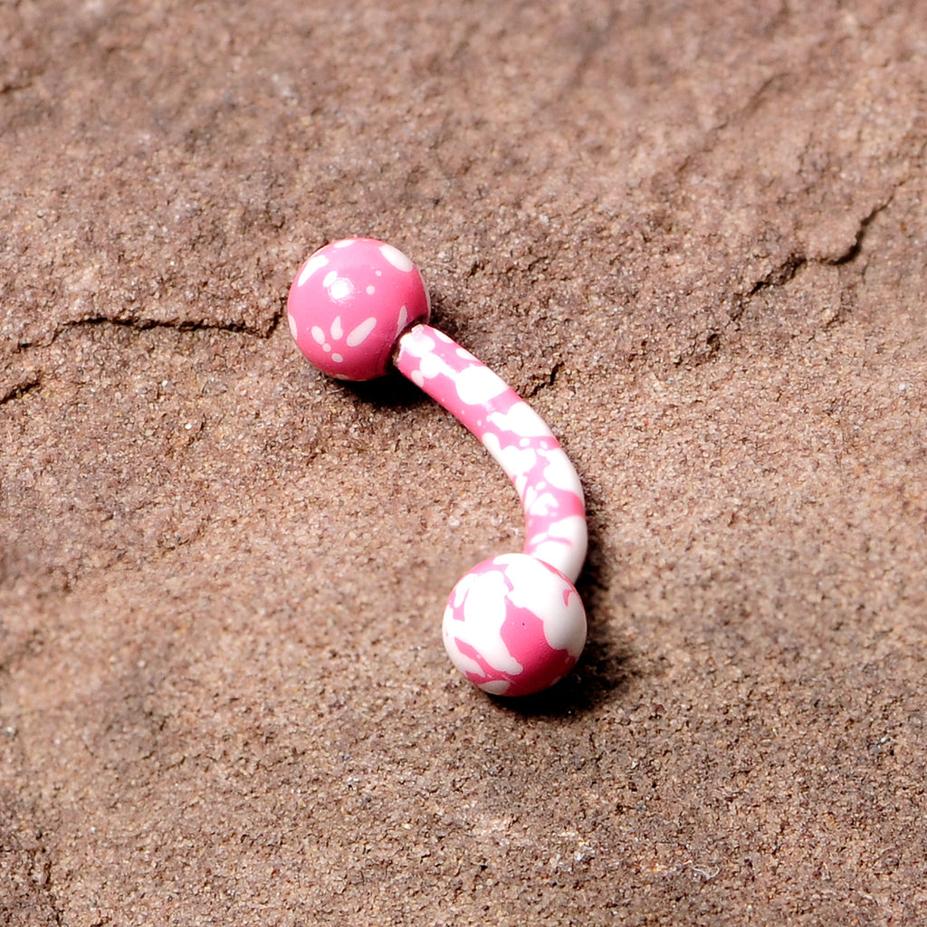 16G 5/16 Pink White Glow in the Dark Curved Eyebrow Ring