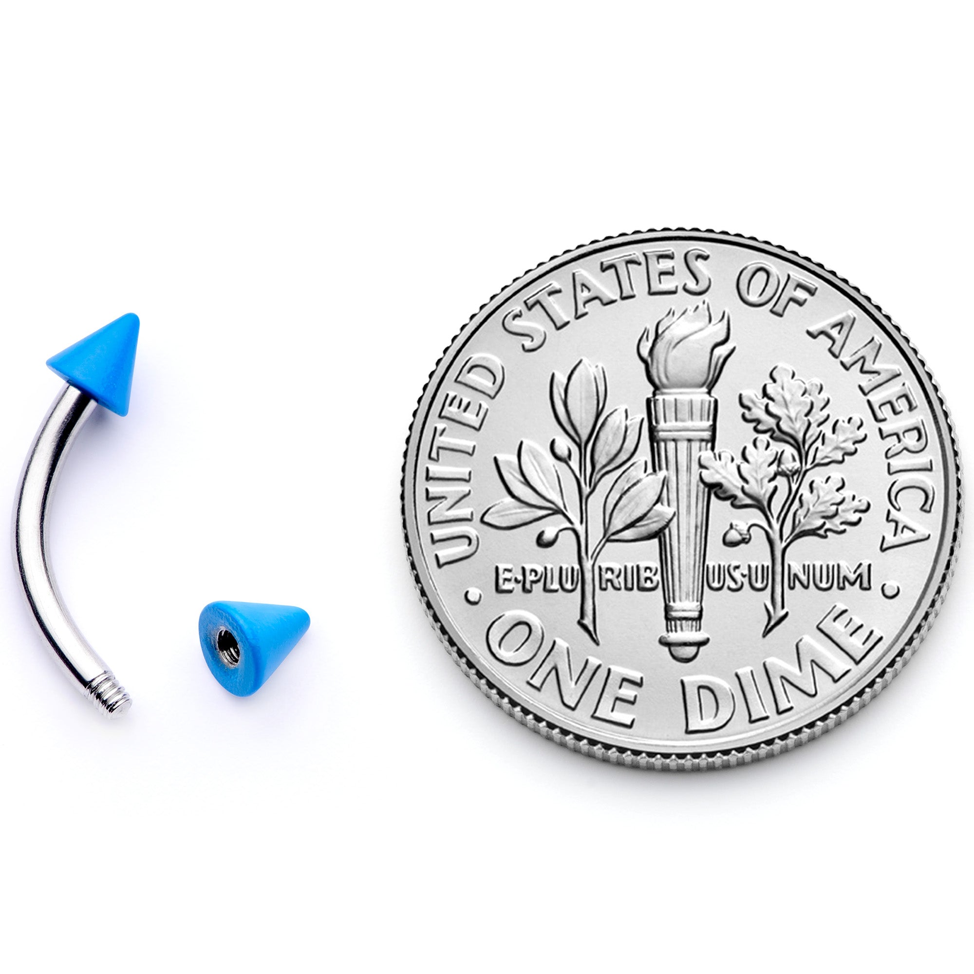 16G 5/16 Blue Cone End Curved Eyebrow Ring
