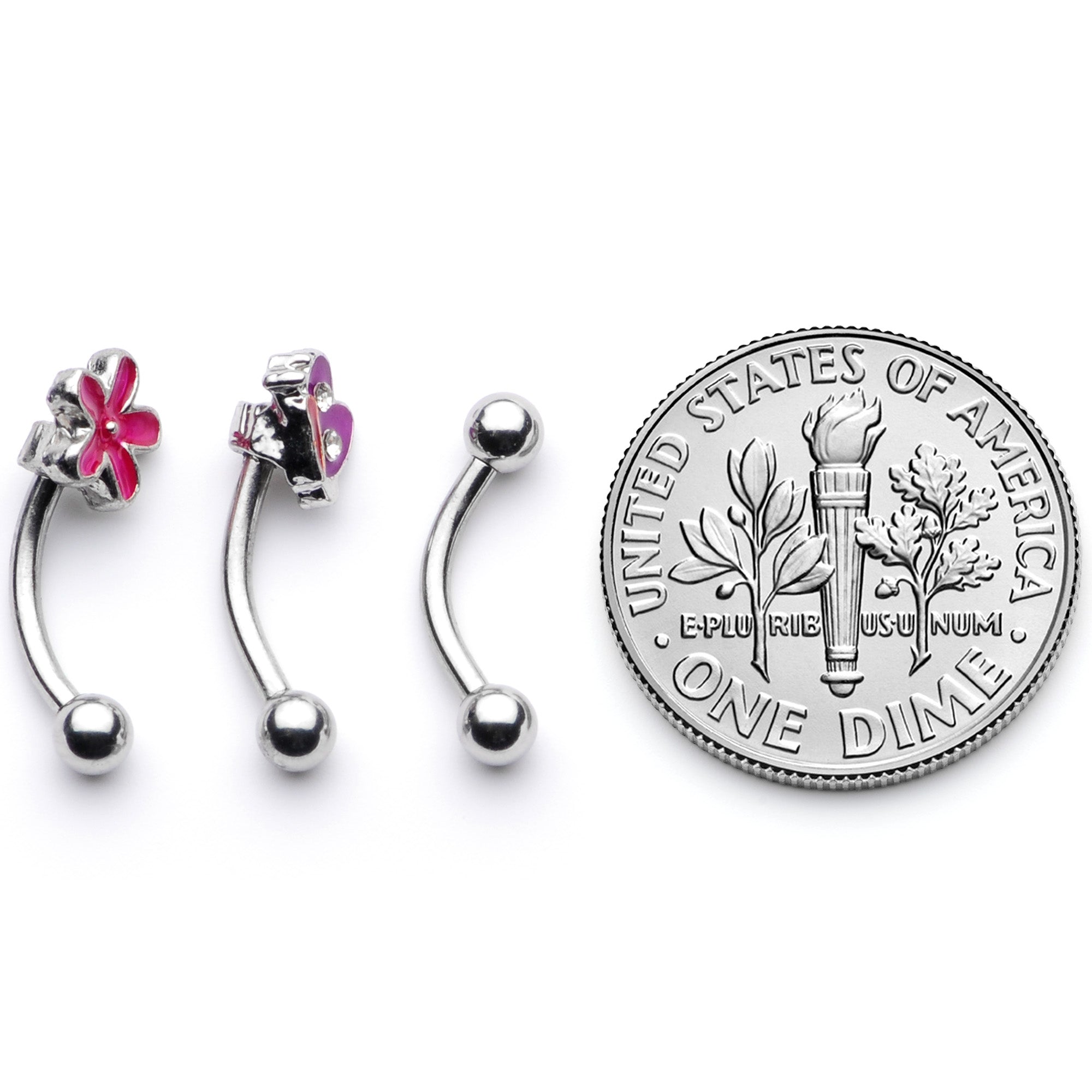 16G 5/16 Clear Gem Purple Butterfly Curved Eyebrow Ring Set of 3