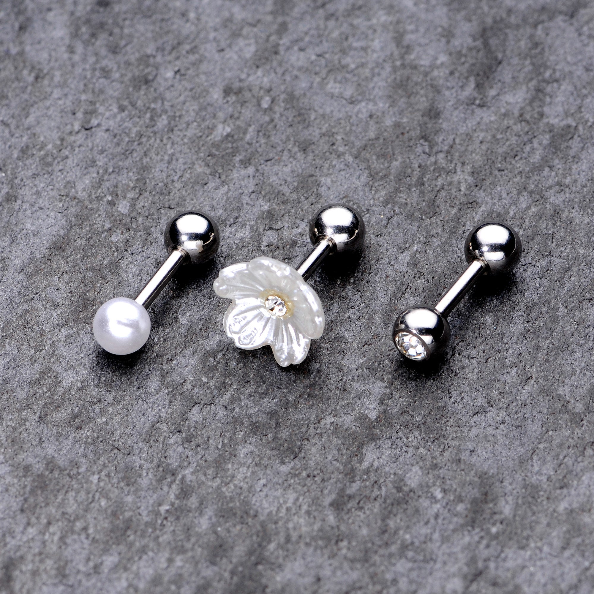 16G 1/4 Clear Gem Flower Cartilage Tragus Set of 3