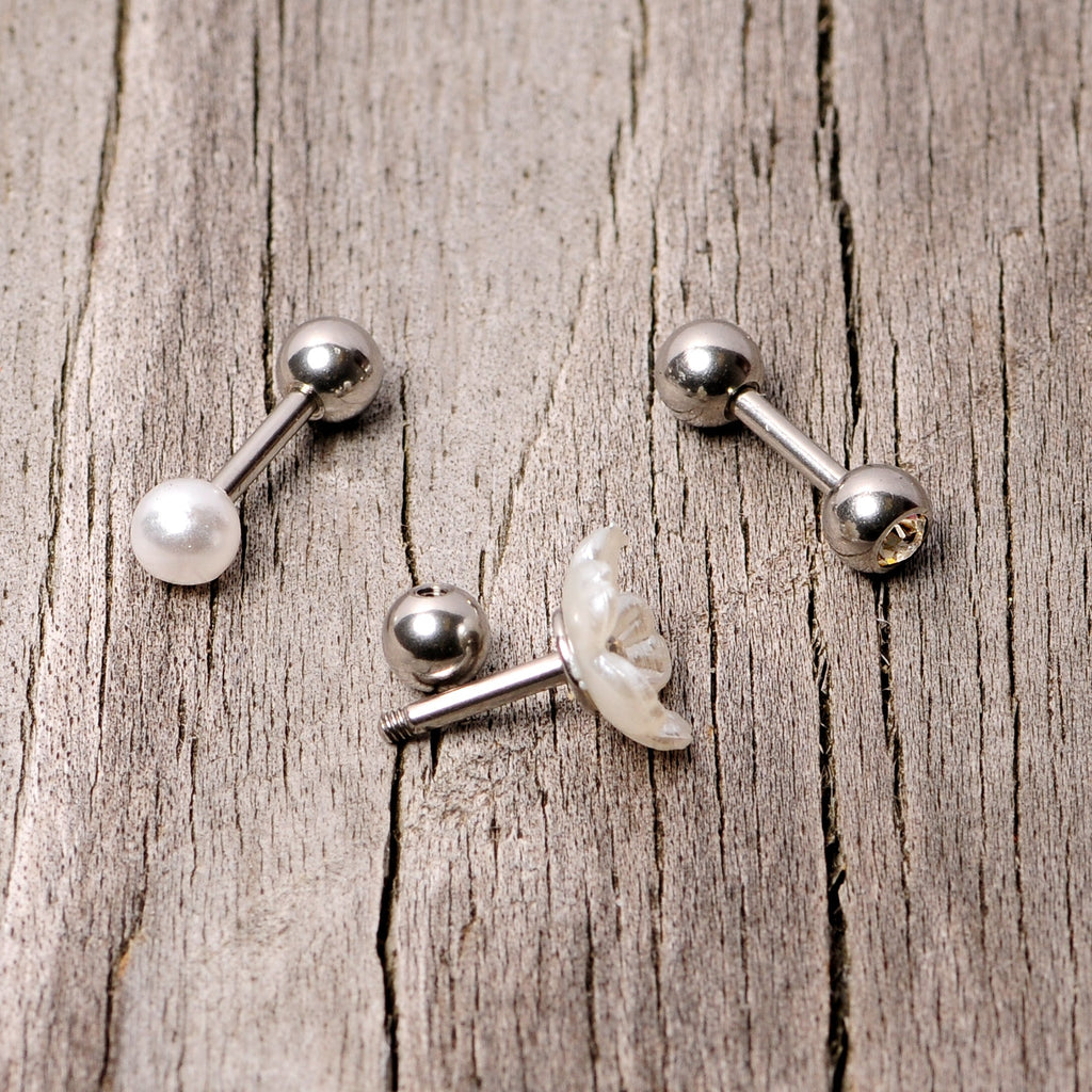 16G 1/4 Clear Gem Flower Cartilage Tragus Set of 3