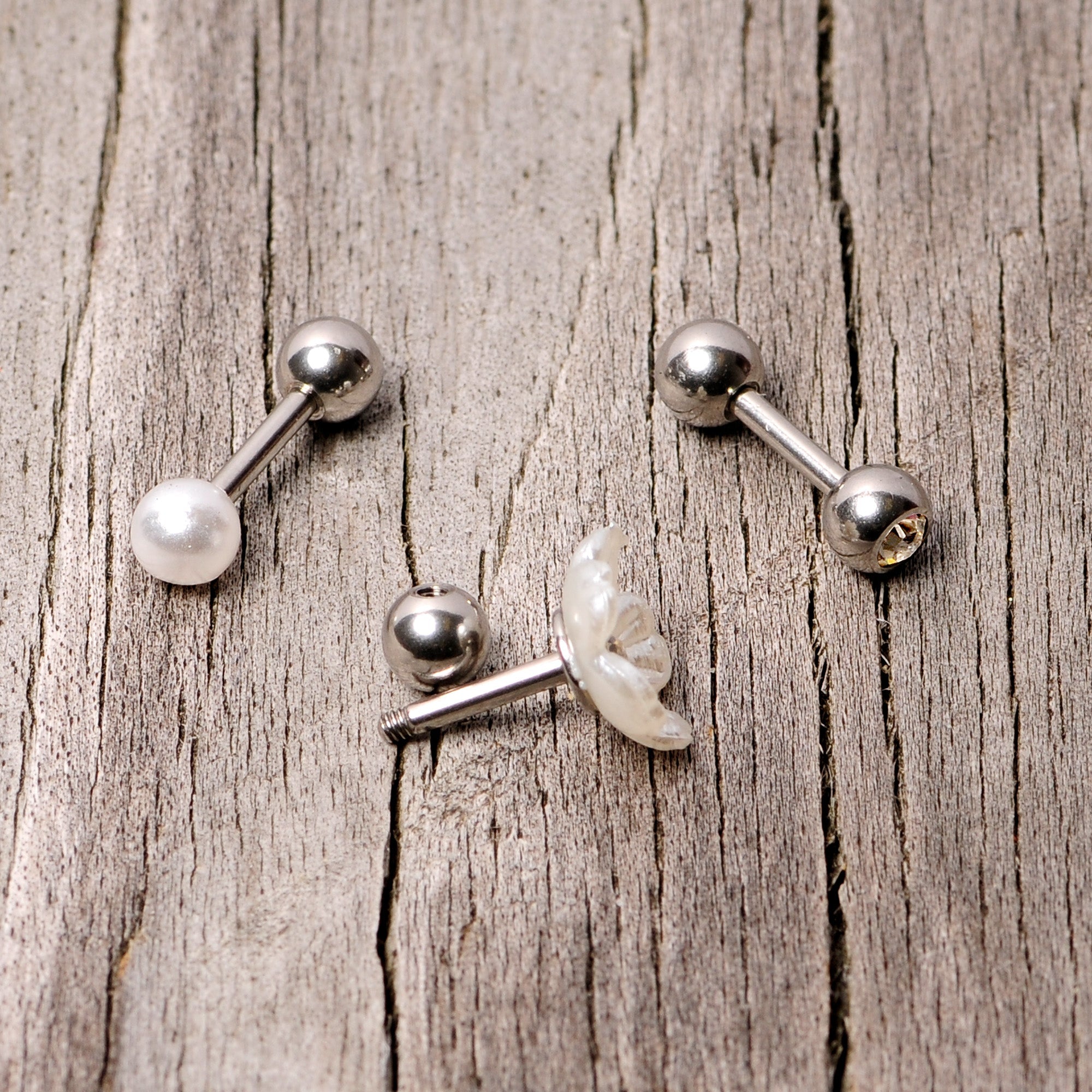 16G 1/4 Clear Gem Flower Cartilage Tragus Set of 3
