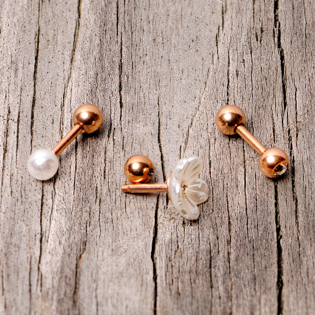 16G 1/4 Clear Gem Rose Gold Tone Flower Cartilage Tragus Curation Set of 3
