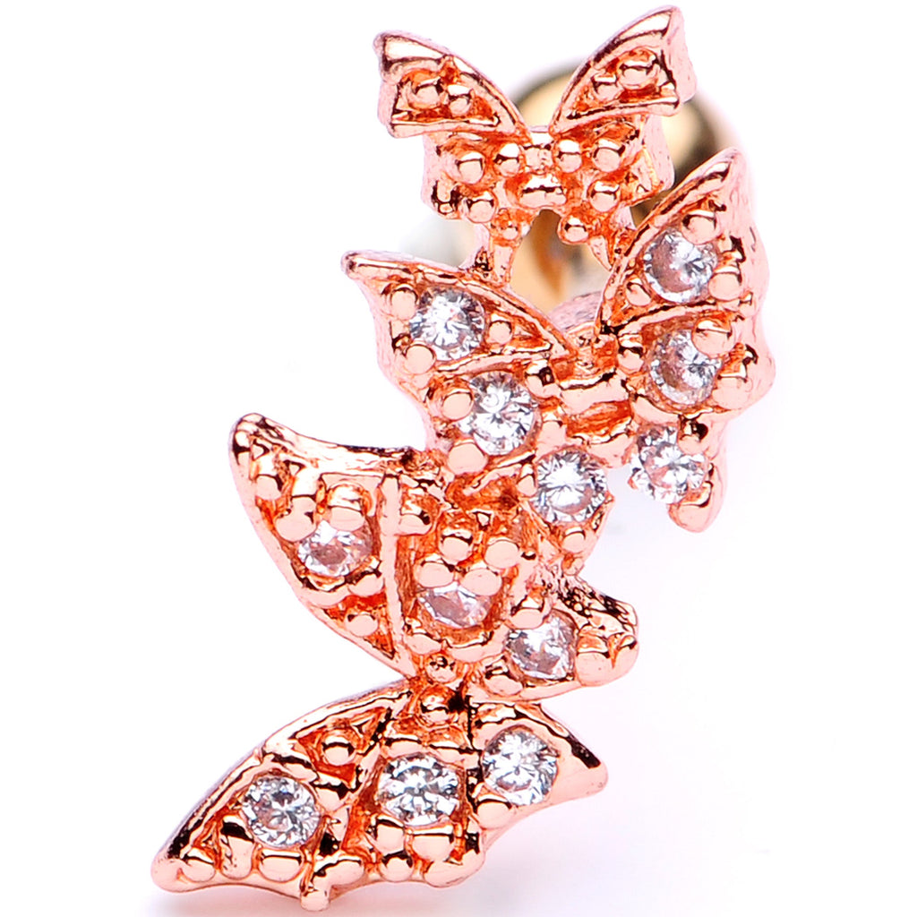 16G 1/4 Clear CZ Gem Rose Gold Tone Butterfly Trio Cartilage Tragus