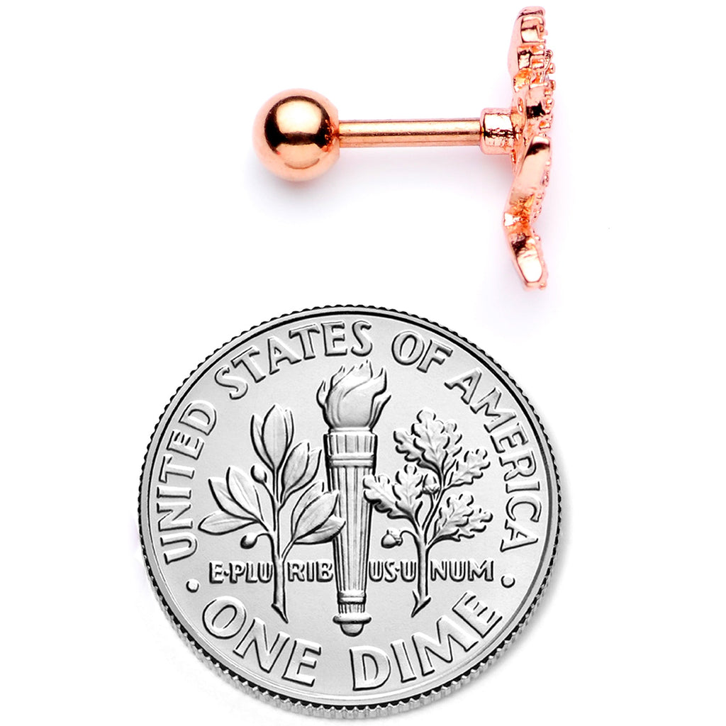 16G 1/4 Clear CZ Gem Rose Gold Tone Butterfly Trio Cartilage Tragus