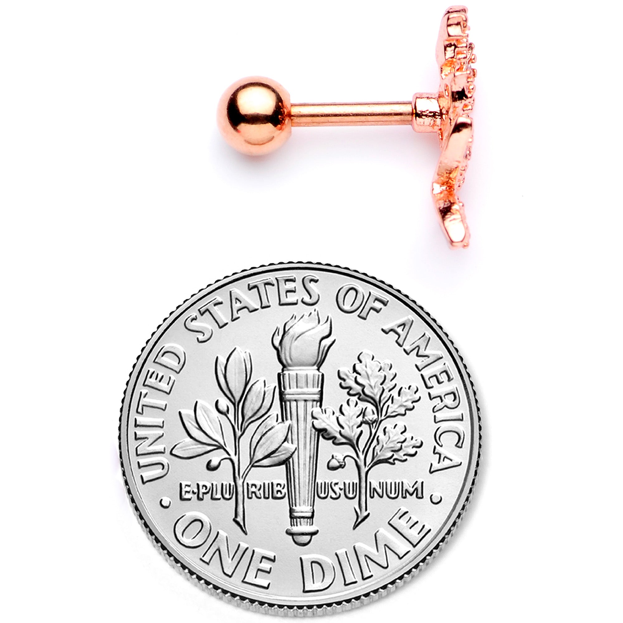16G 1/4 Clear CZ Gem Rose Gold Tone Butterfly Trio Cartilage Tragus