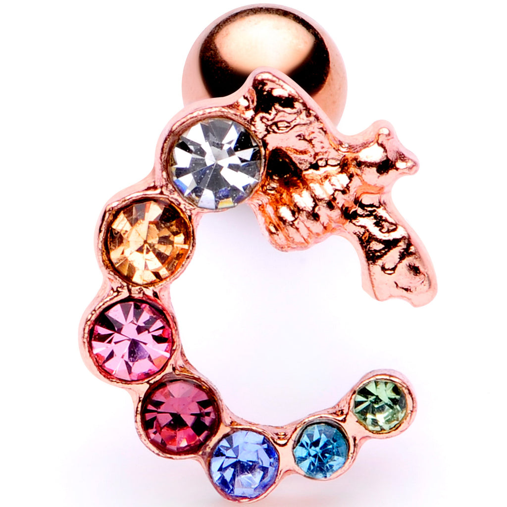 16G 1/4 Multicolor Gem Rose Gold Tone Bee Cartilage Tragus Earring