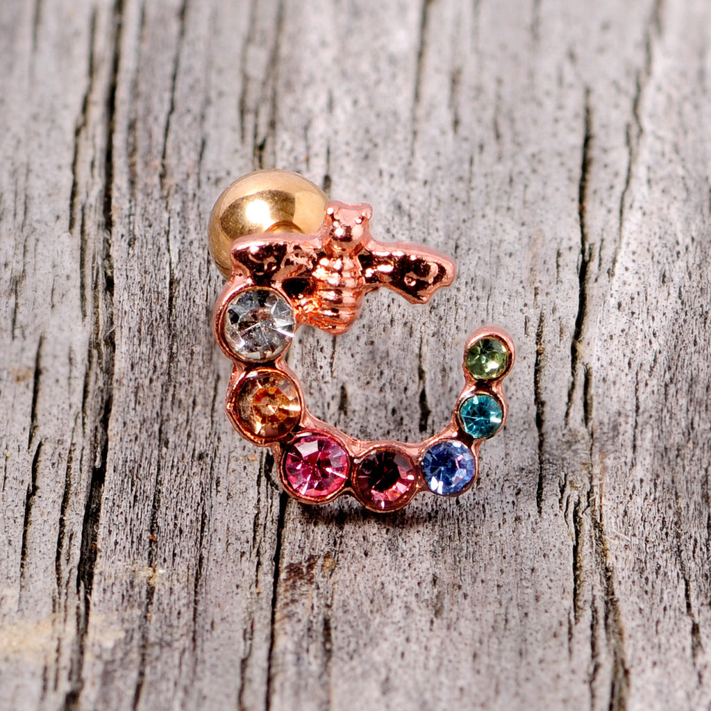 16G 1/4 Multicolor Gem Rose Gold Tone Bee Cartilage Tragus Earring