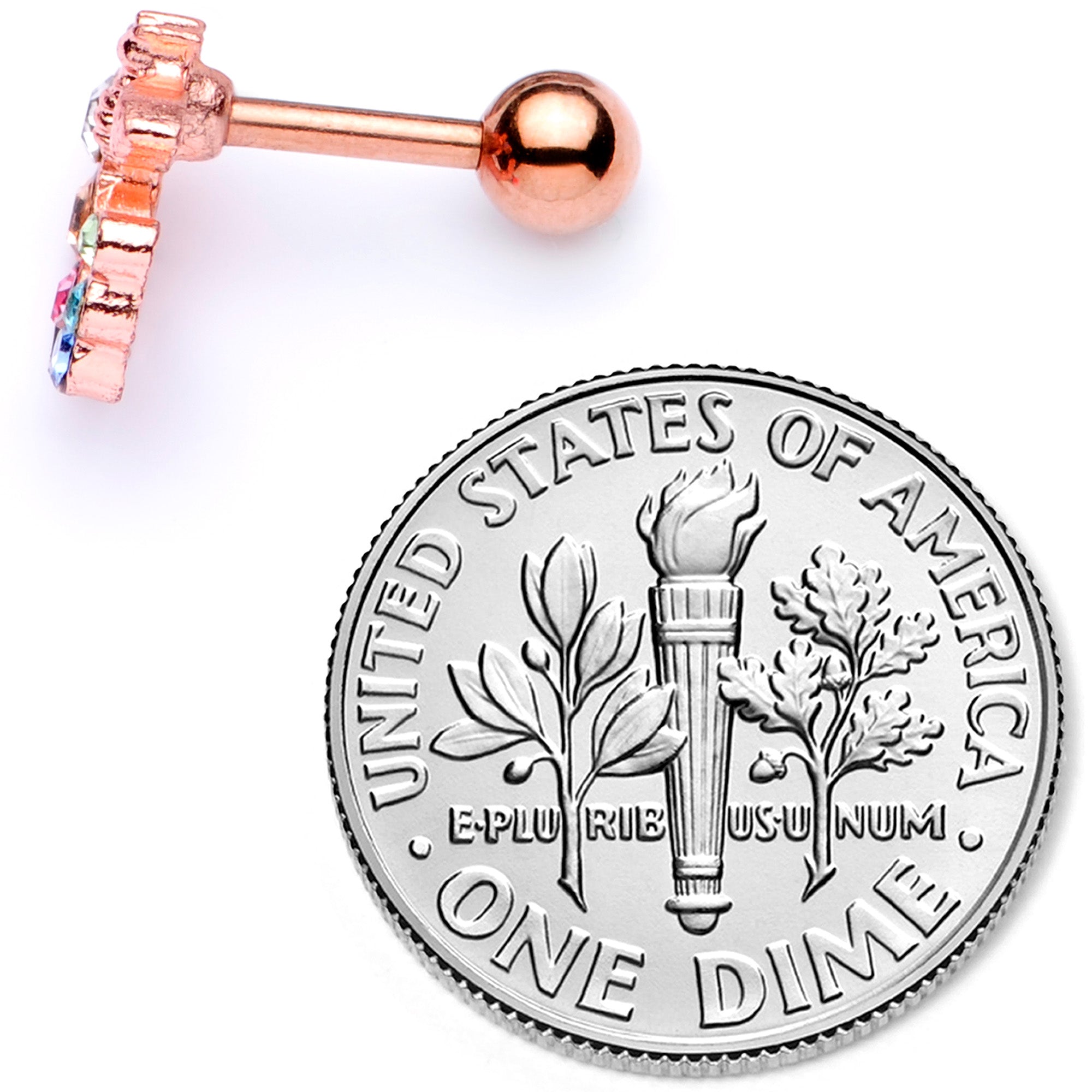 16G 1/4 Multicolor Gem Rose Gold Tone Bee Cartilage Tragus Earring