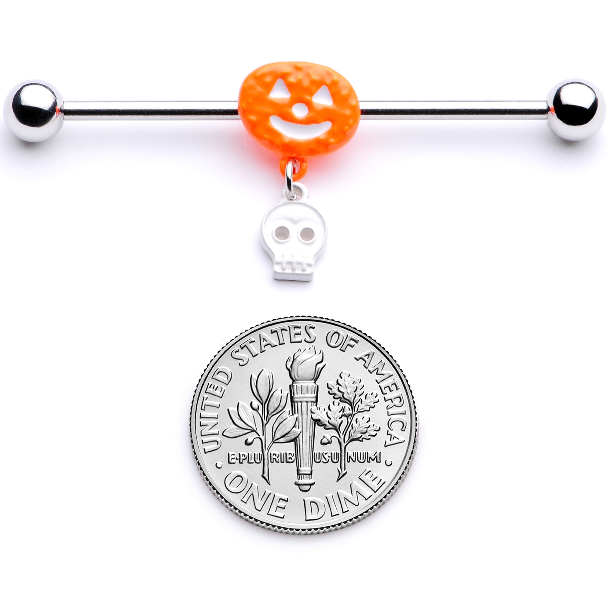 14G Pumpkin Skull Halloween Dangle Industrial Barbell 38mm
