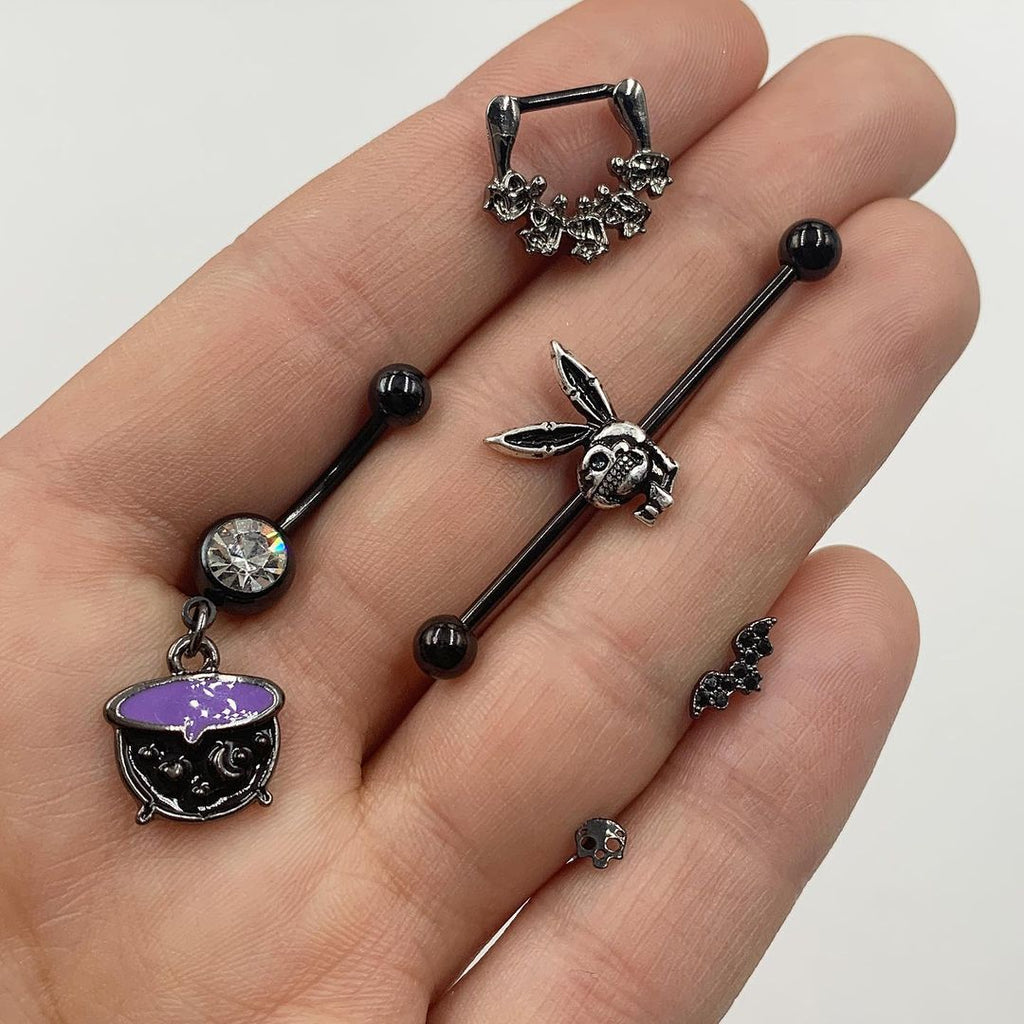 Black Anodized Titanium Skull Nose Ring