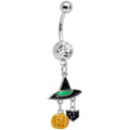 Clear Gem Witch Hat Bat Orange Pumpkin Halloween Dangle Belly Ring