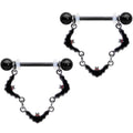 14G 9/16 Black Vampire Bat Halloween Dangle Nipple Ring Set