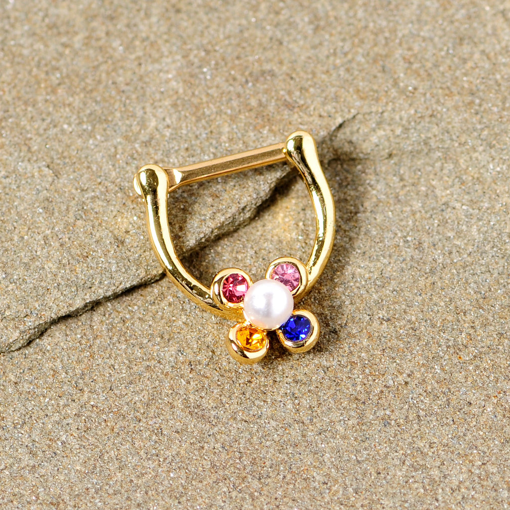 16G 1/4 Pink Blue Gem Gold Tone Cartilage Clicker