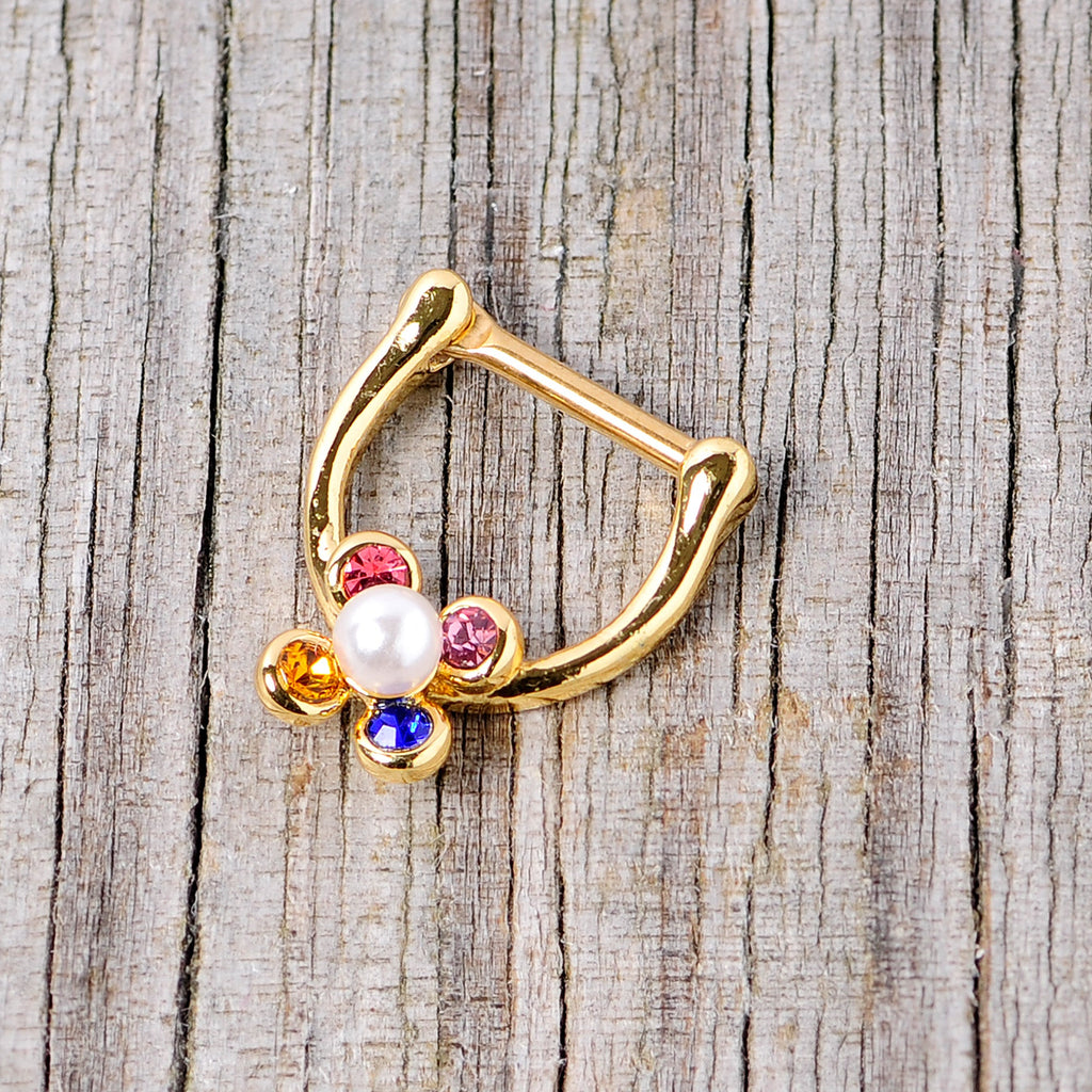 16G 1/4 Pink Blue Gem Gold Tone Cartilage Clicker