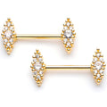 14G 9/16 Clear CZ Gem Gold Tone Texture Barbell Nipple Ring Set